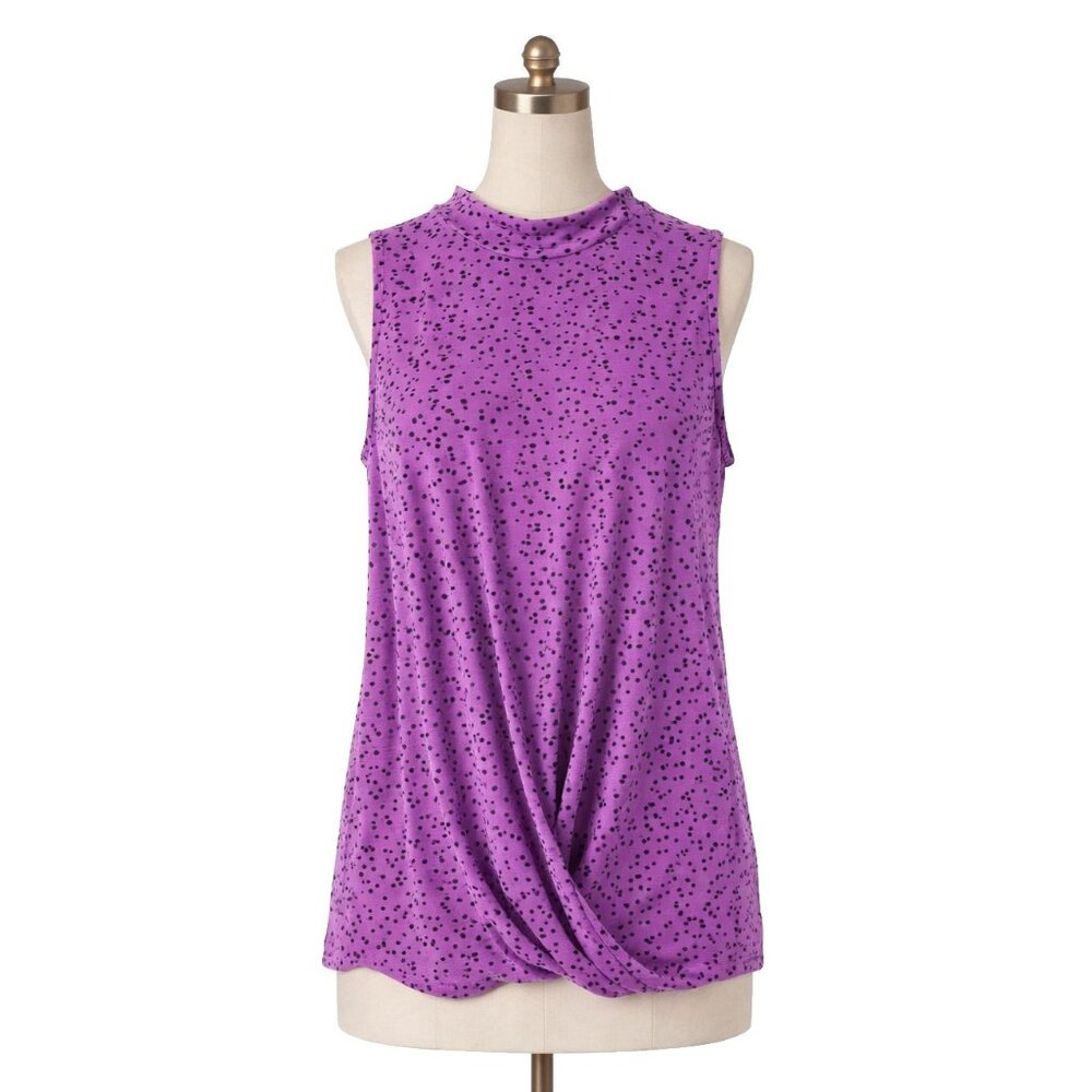 Banana Republic Tank Top XS Purple Floral Mock Neck Office Carrier Preppy